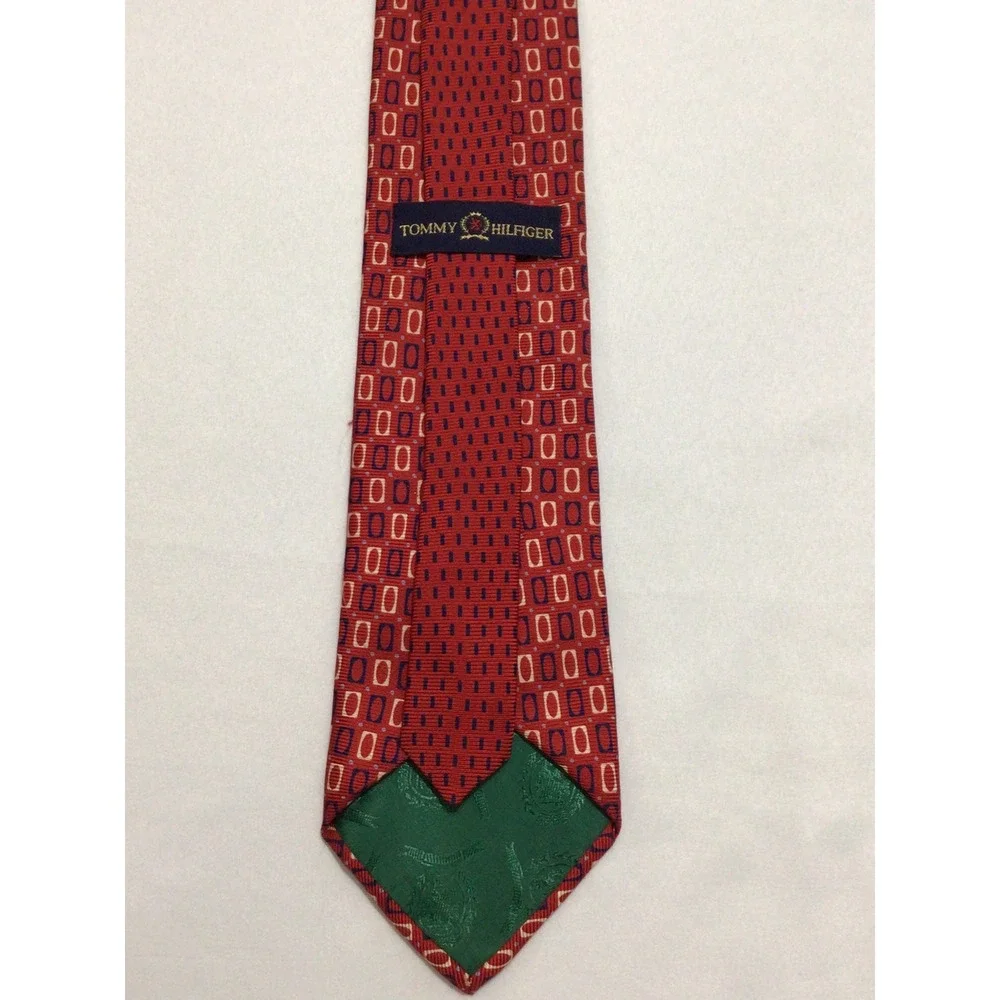 Tommy Hilfiger Mens Red Geometric Silk Necktie Classic Professional Formal Tie